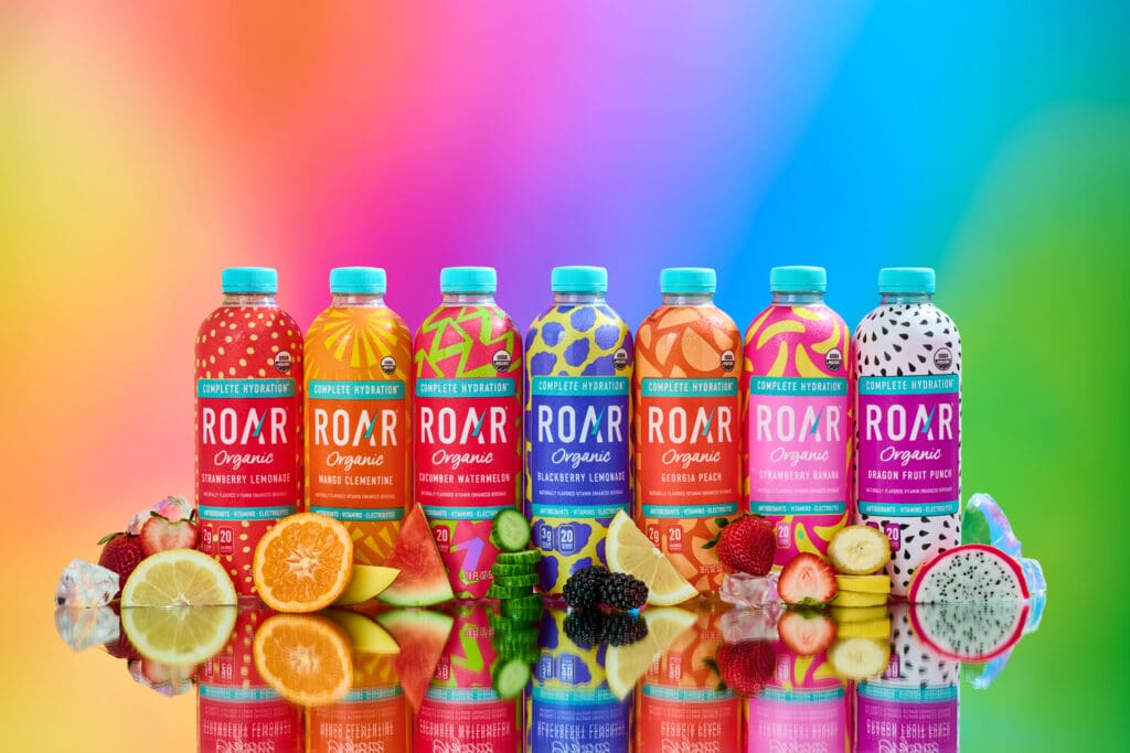 A line of flavors from roar organic product photo shot.